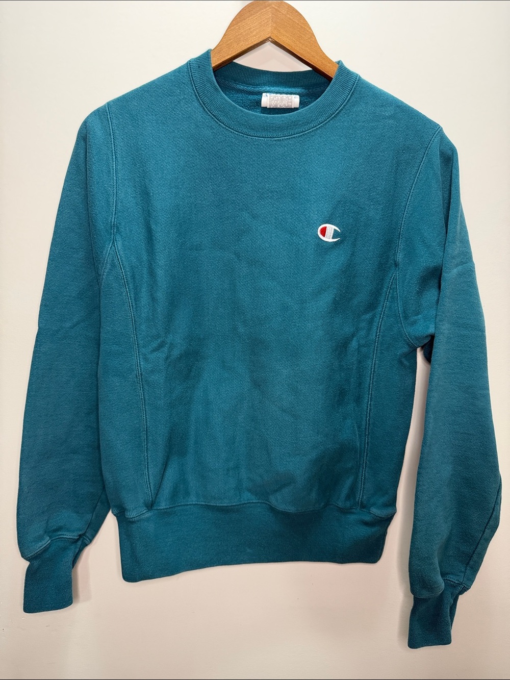 Champion Teal Crewneck Sweatshirt with Chest Logo XS or 24.5x20